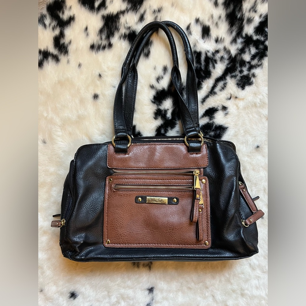 MARC FISHER Black and Brown Faux Leather Handbag